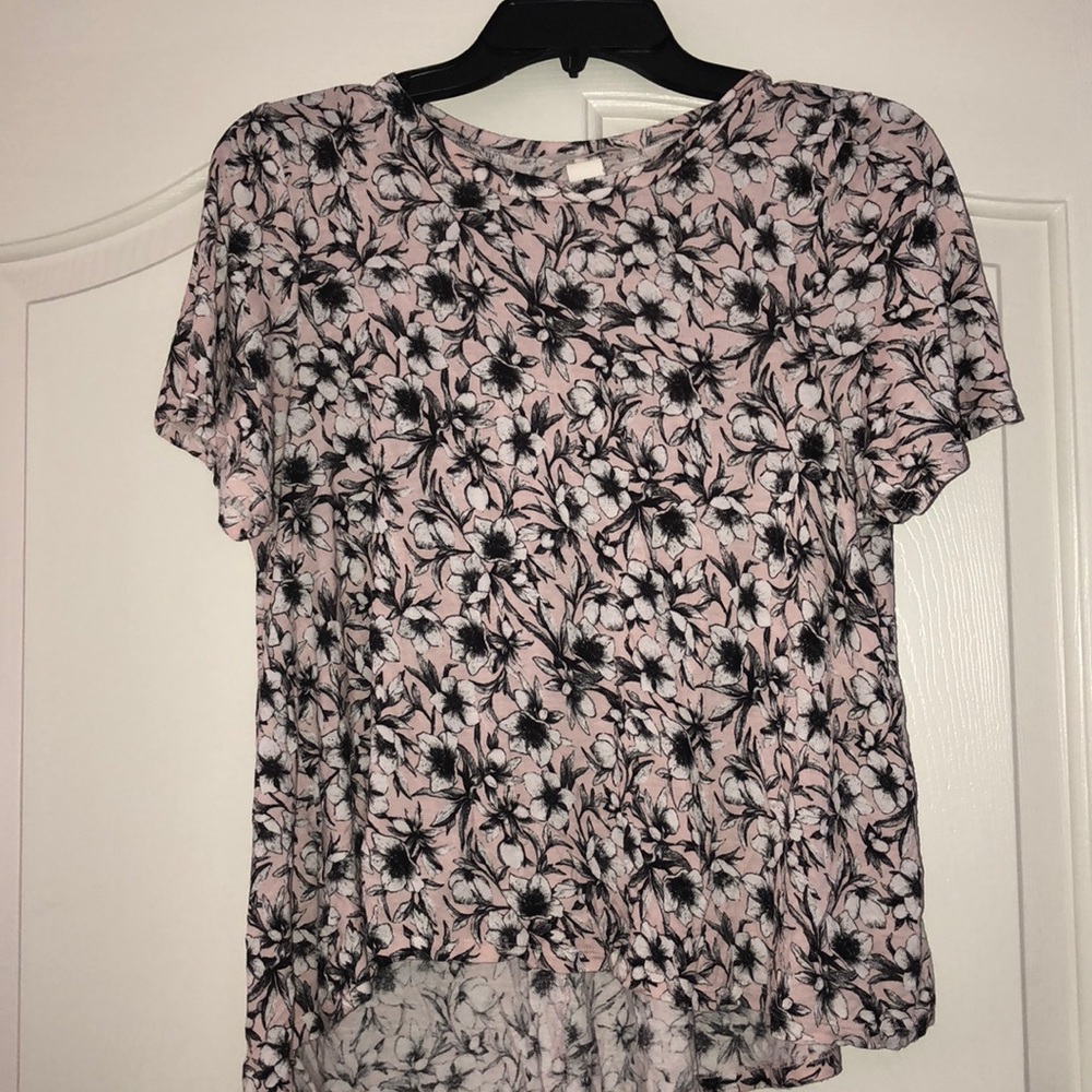 Pink black and white floral blouse
